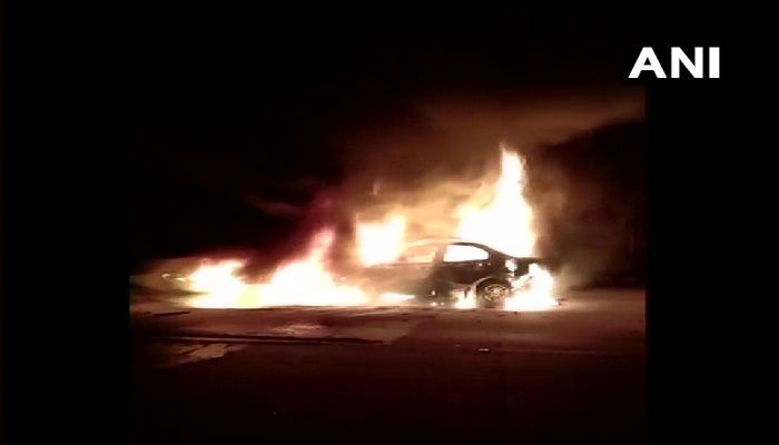 Fire on car after collision