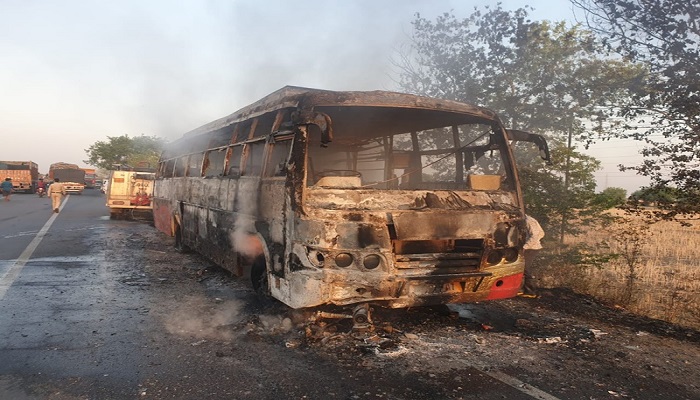 bus caught fire