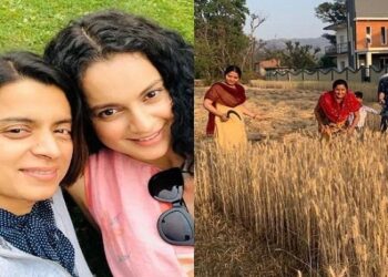 Rangoli, sister of actress Kangana, is seen reaping crops in the fields