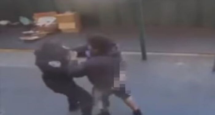 Woman police officer beaten