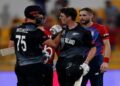 Cricket - ICC Men's T20 World Cup - Super 12 - Semi-Final - England v New Zealand - Sheikh Zayed Cricket Stadium, Abu Dhabi, United Arab Emirates - November 10, 2021 New Zealand's Daryl Mitchell and Mitchell Santner celebrate after the match REUTERS/Hamad I Mohammed - UP1EHBA1D5W4O