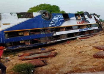 double decker bus overturns