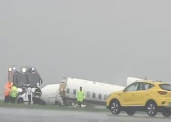Chartered plane skids off