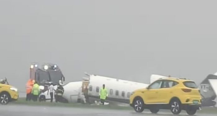 Chartered plane skids off