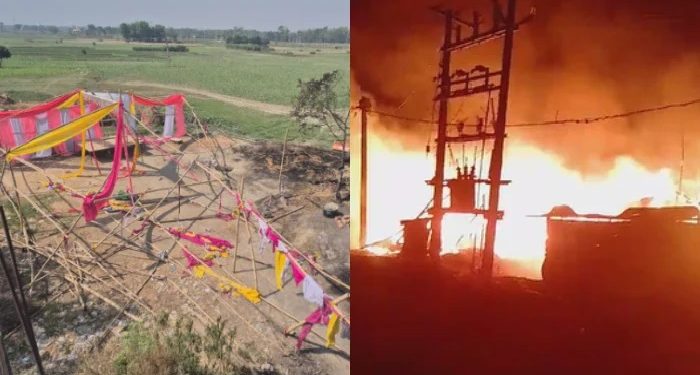 Massive fire caused by cylinder explosion
