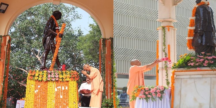 CM Yogi paid homage to Bapu and Lal Bahadur Shastri