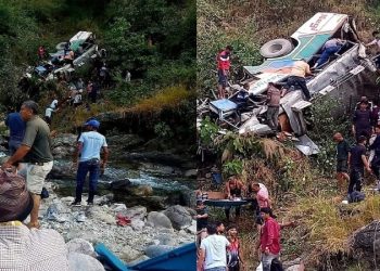 bus fell into ditch