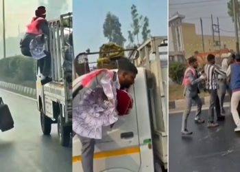 The groom caught the thief in a moving car