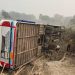 Double decker bus overturned