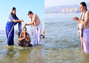 CM Dhami takes holy dip in Sangam