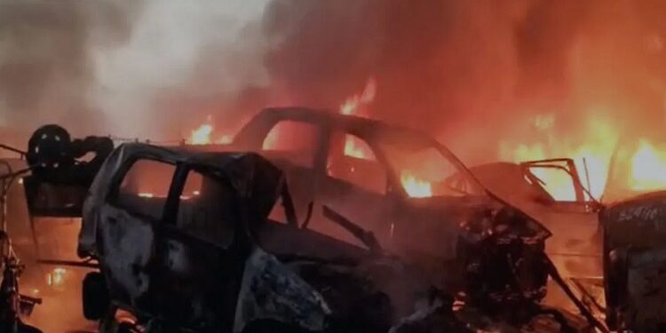 Police station caught fire due to falling of high tension wire