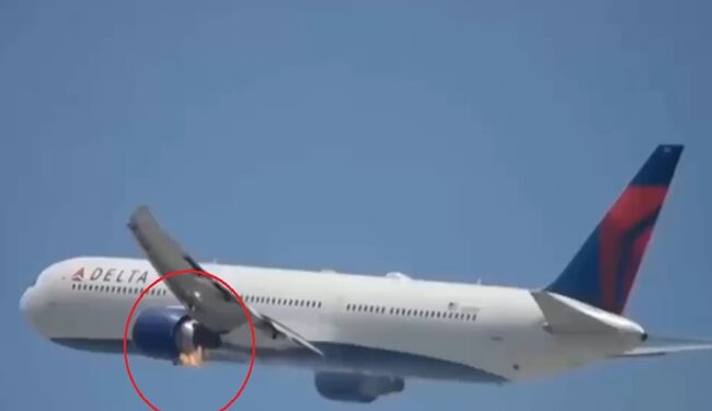 The plane's engine suddenly caught fire mid-air
