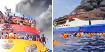 Ship caught fire