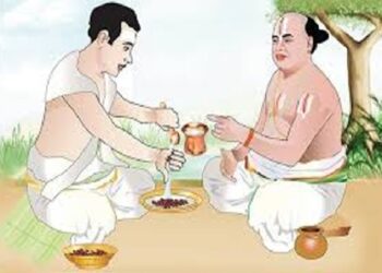 Water is offered to ancestors using the thumb
