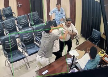 Teacher Brijendra Kumar Verma beat the BSA with a belt.