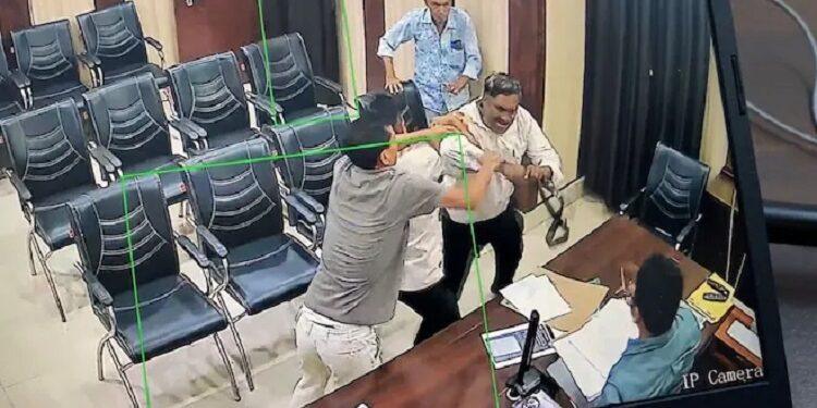 Teacher Brijendra Kumar Verma beat the BSA with a belt.