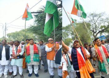 AK Sharma led the Unity March in Bhadohi
