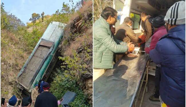 The bus fell into a deep ditch