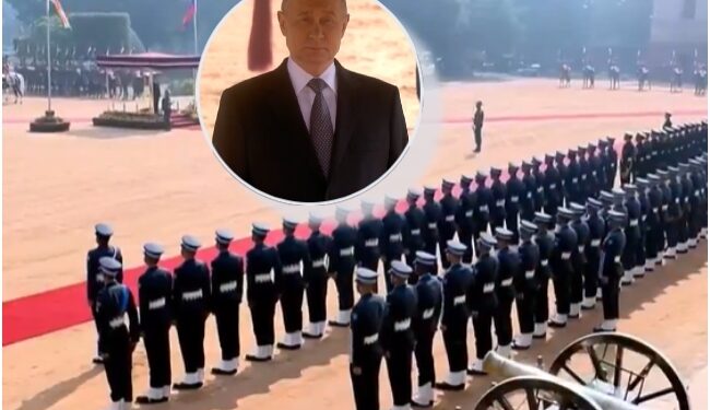 Putin was given a guard of honour at the President's House.