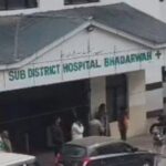 Army vehicle falls into a ditch.