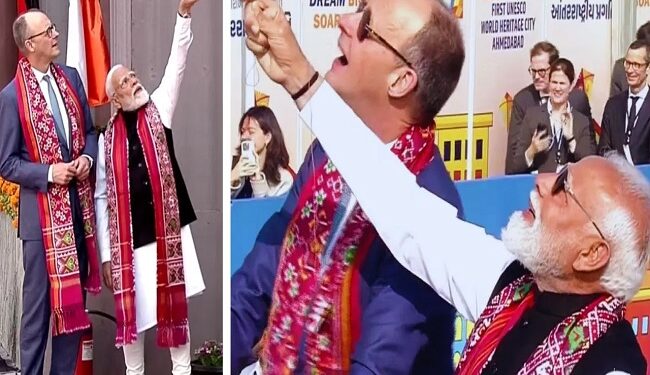 PM Modi flies kites with German Chancellor Friedrich