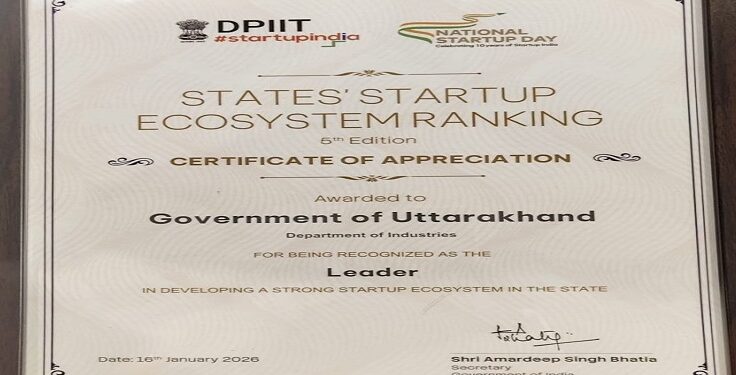 Uttarakhand gets 'Leader' status in Startup India Ranking