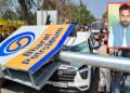 SP leader dies after Bharat Petroleum poleboard falls on car