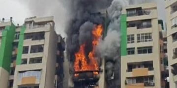 A massive fire broke out in Gaur Green Society in Ghaziabad.