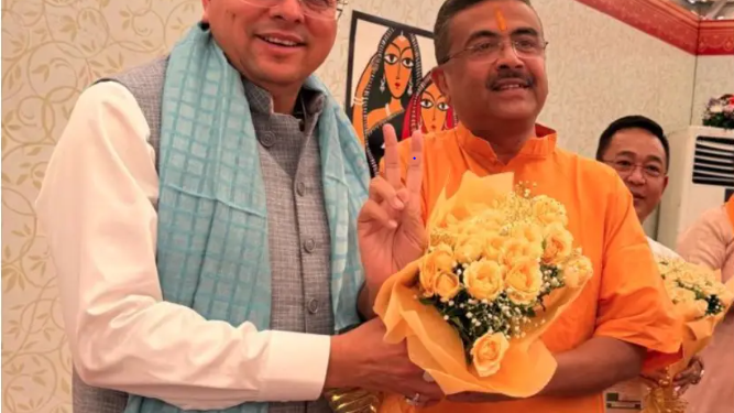 CM Dhami attended the swearing-in ceremony of Shubhendu Adhikari