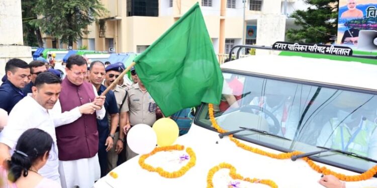CM Dhami flags off five new garbage vehicles