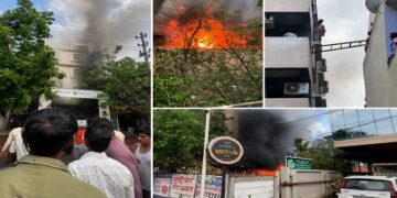 Massive fire at electric vehicle showroom in Indore