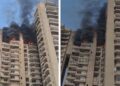Massive fire breaks out in high-rise building