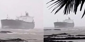 Rain wreaks havoc! Foreign ship stranded at sea