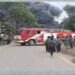 Massive fire breaks out at carbon factory following an explosion.