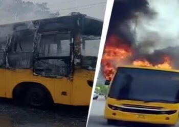 A moving school bus caught fire
