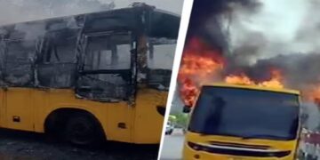 A moving school bus caught fire