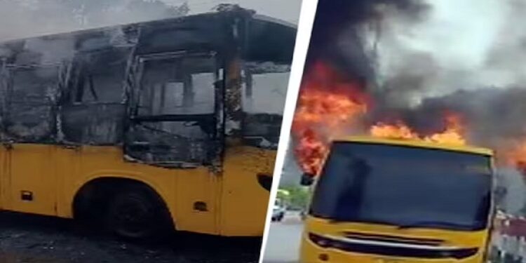 A moving school bus caught fire