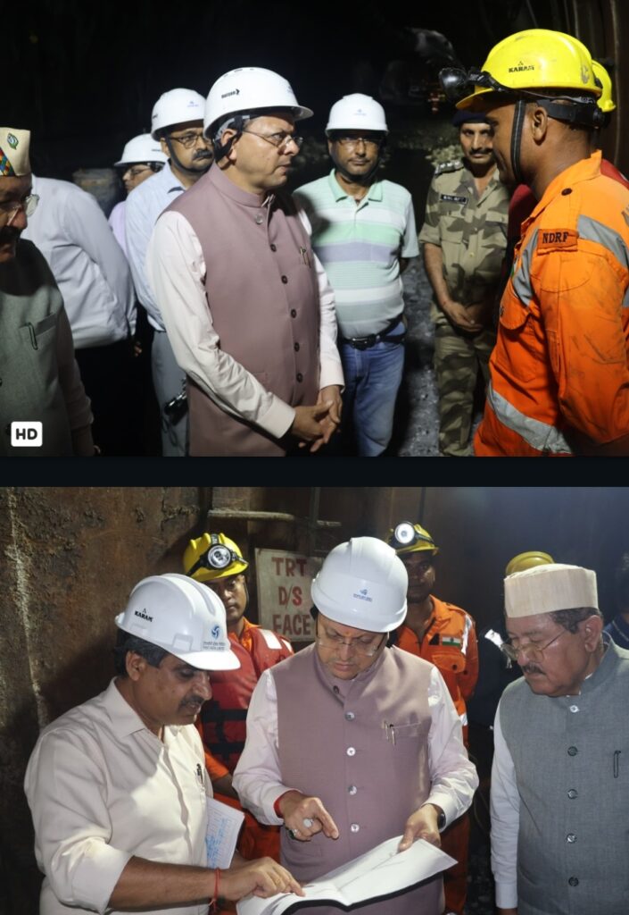 CM Dhami inspected the situation by entering the tunnel at Pipalkoti.