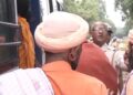Sadhus and saints protest outside Rahul Gandhi's residence.