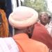 Sadhus and saints protest outside Rahul Gandhi's residence.