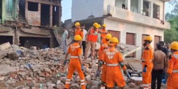 Part of a two-storey house collapsed.